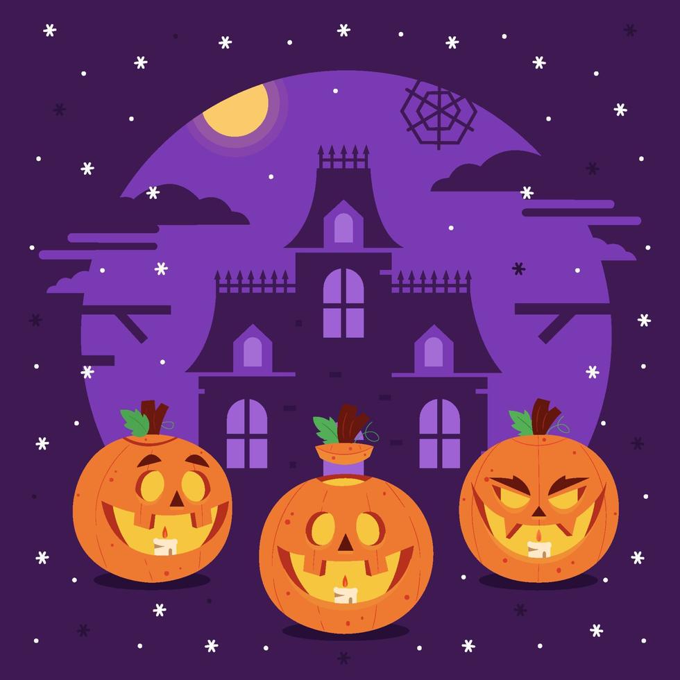 Jack-O-Lantern With Spooky House Concept vector