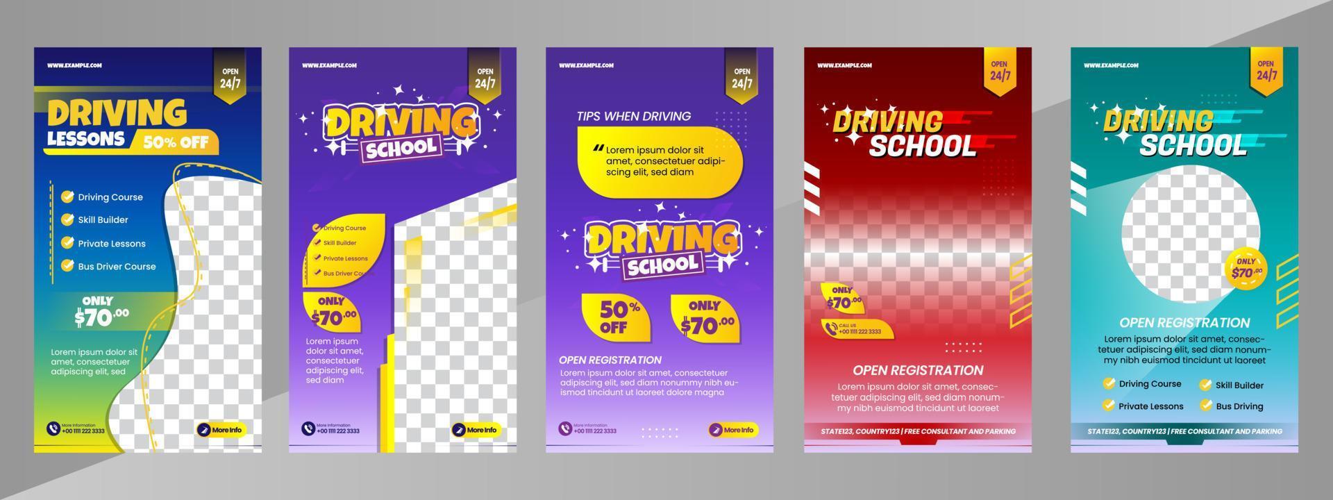 Driving school social media story banner or flyer template marketing vector