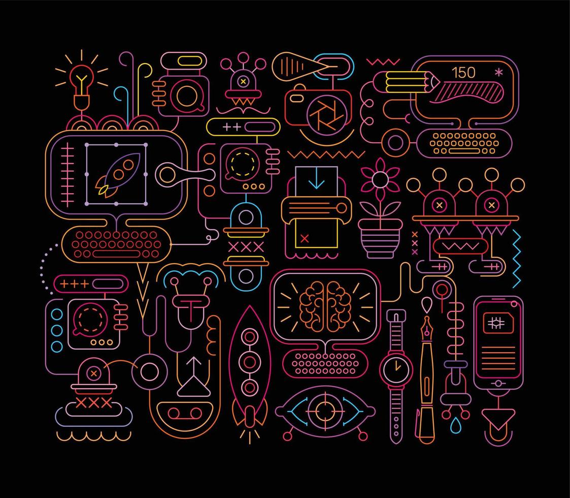 Graphic Design Equipment neon line art vector