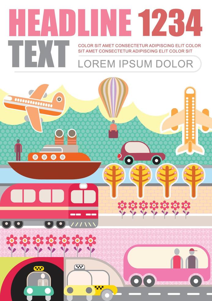 Transport and Travel vector magazine template