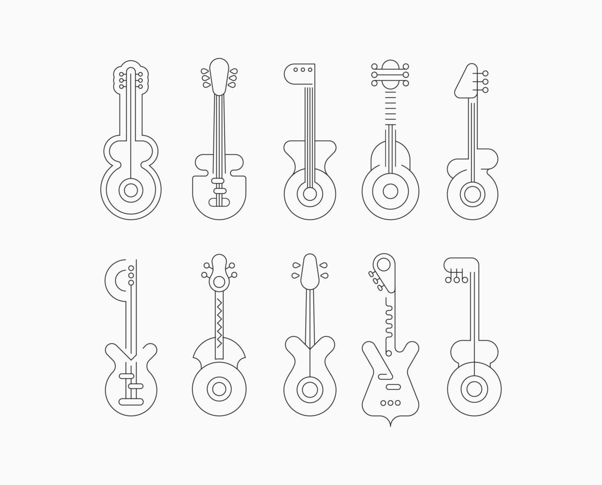 siluetas de guitarra de arte lineal vector