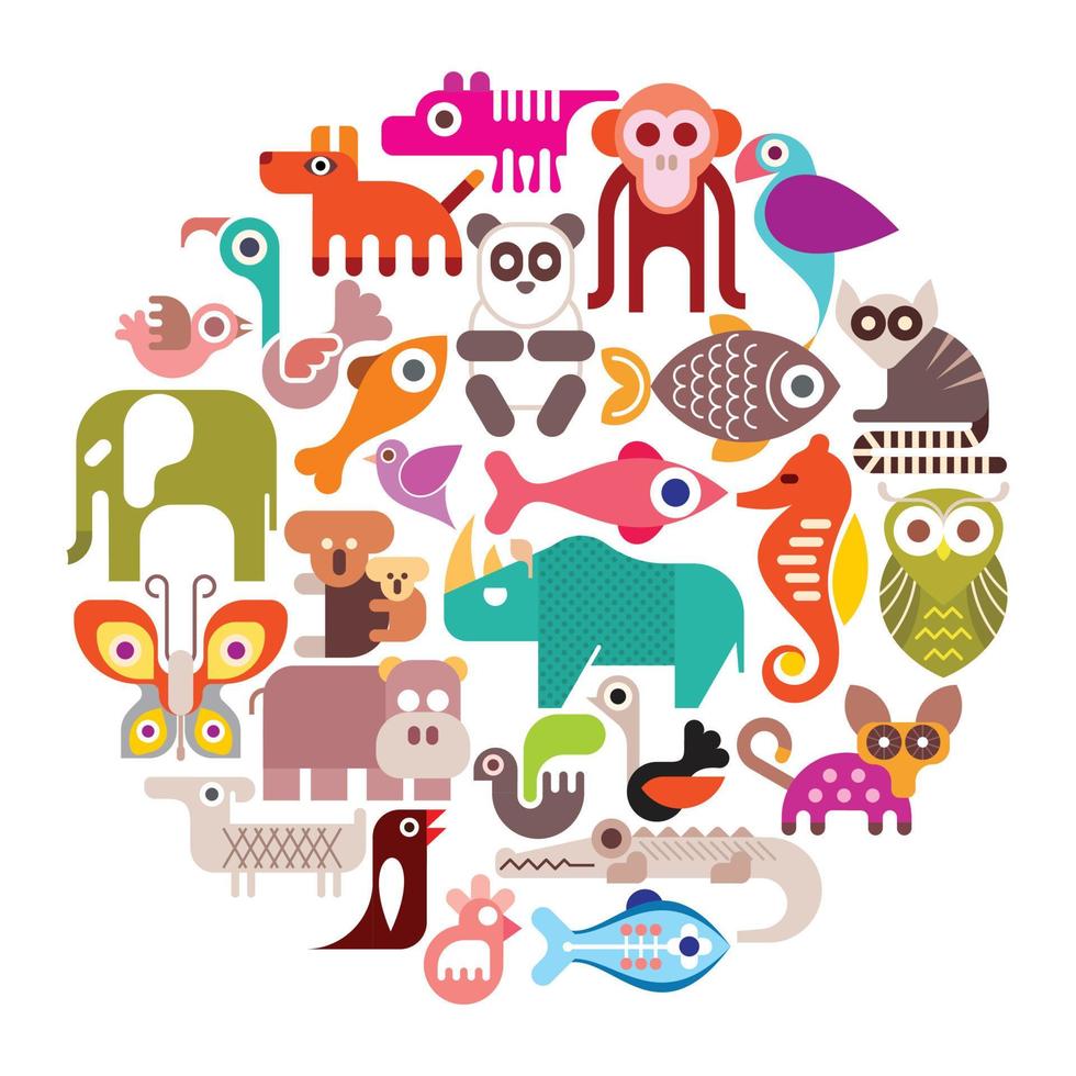 ilustración vectorial redonda de animales vector