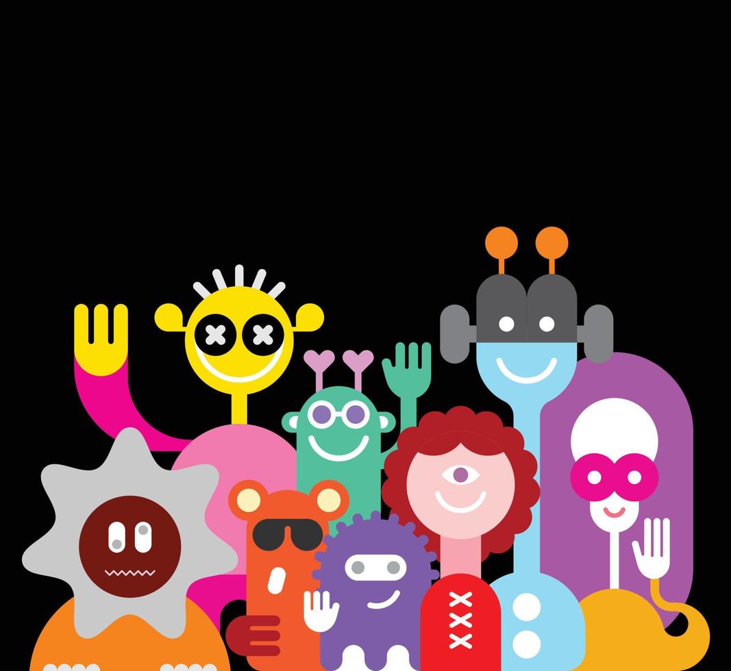 Large Group of Funny Aliens vector