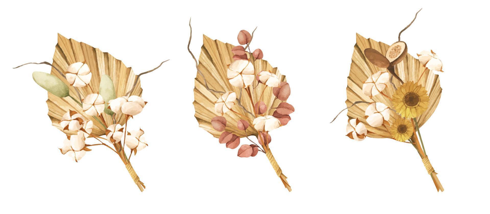 conjunto de ramos de marco floral acuarela de hojas de otoño. vector