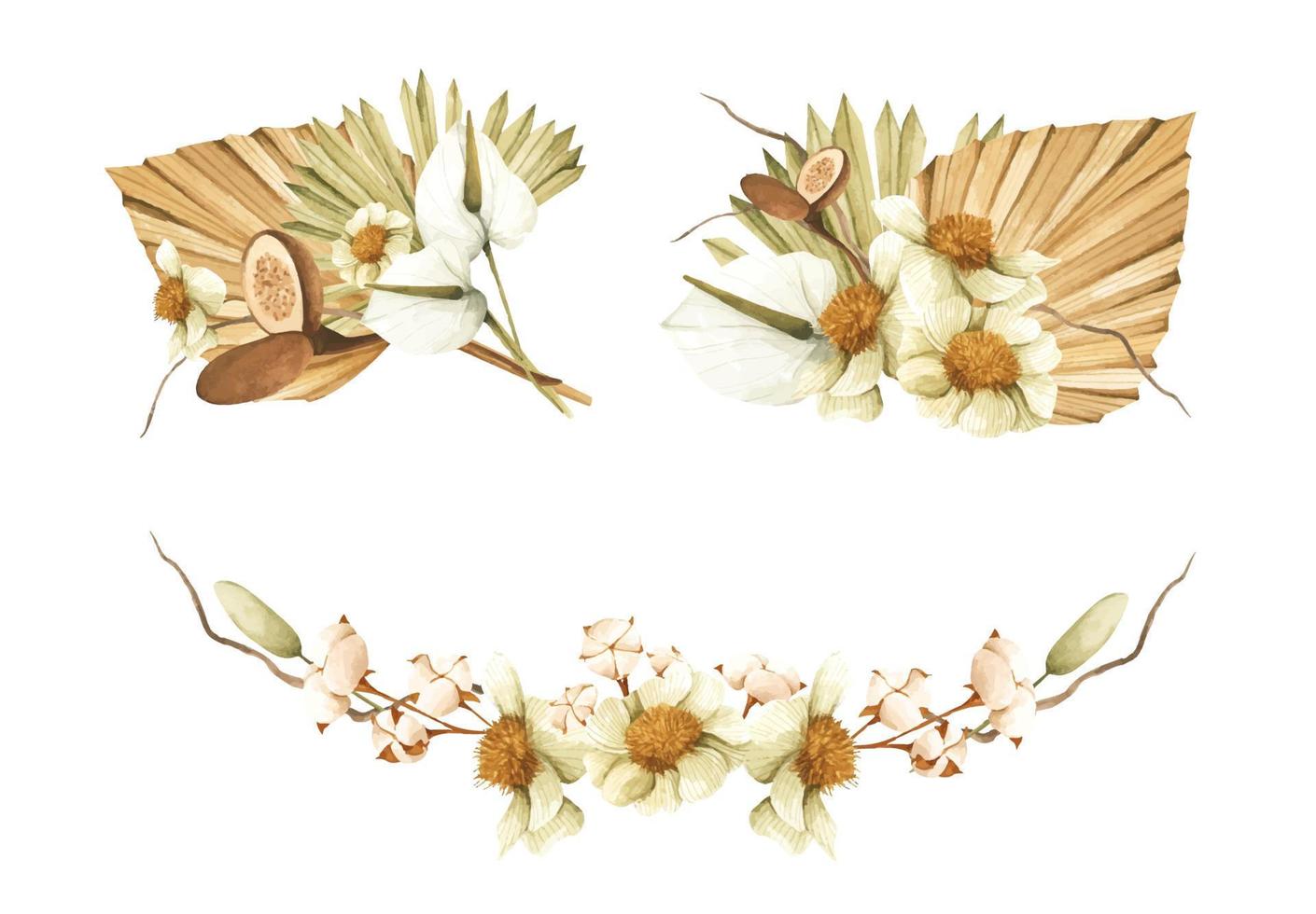 Set of watercolor floral frame bouquets of autumn leaves. vector