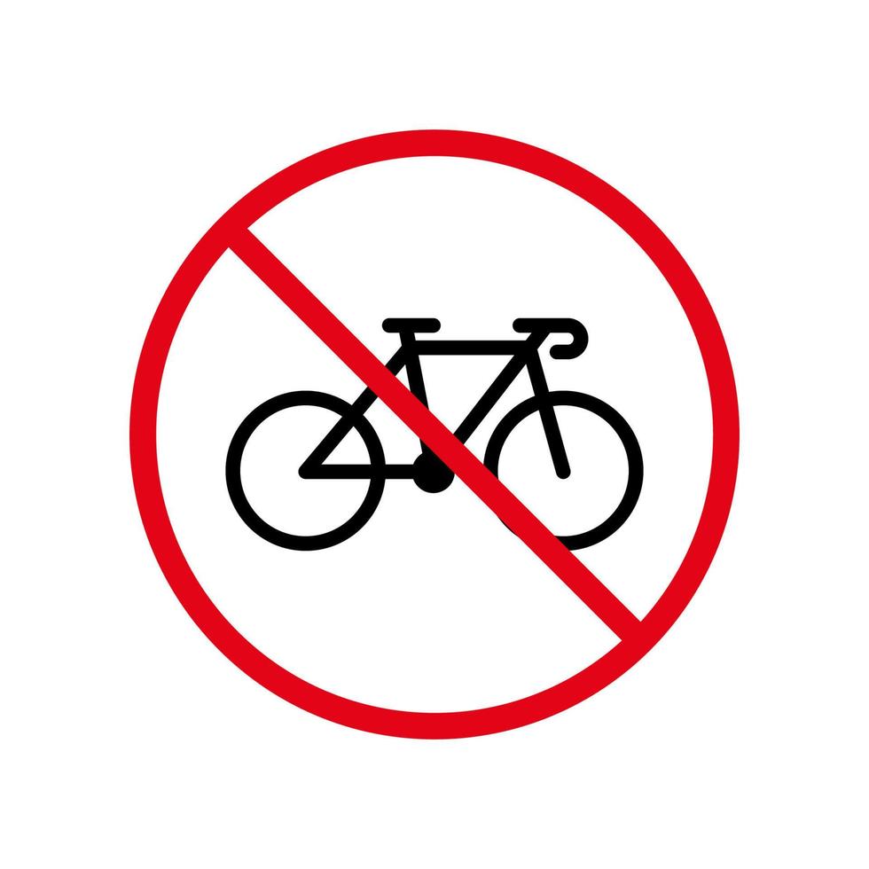 icono de silueta negra de prohibición de ciclo de bicicleta. pictograma prohibido de estacionamiento de bicicletas. símbolo de círculo de parada roja de carrera de bicicletas. no se permiten señales de tráfico para bicicletas. bicicleta prohibida. ilustración vectorial aislada. vector