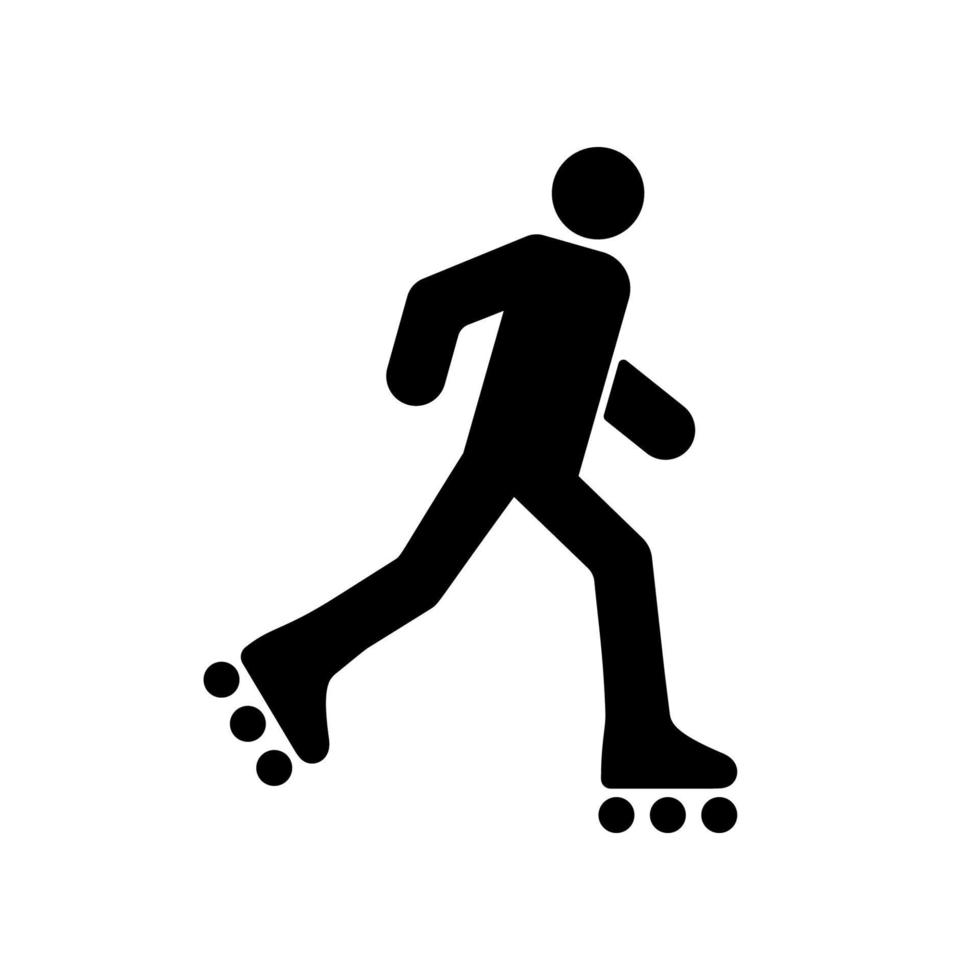 pictograma de glifo de movimiento de patines de hombre. patín persona icono de silueta negra. hombre en equipo de actividad deportiva. patinar en el símbolo plano del calzado de la rueda. ilustración vectorial aislada. vector