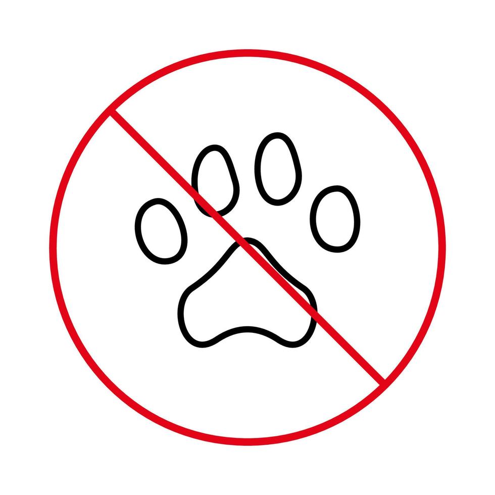 Paw Footprint Red Stop Outline Symbol. No Allowed Pet Walk Sign