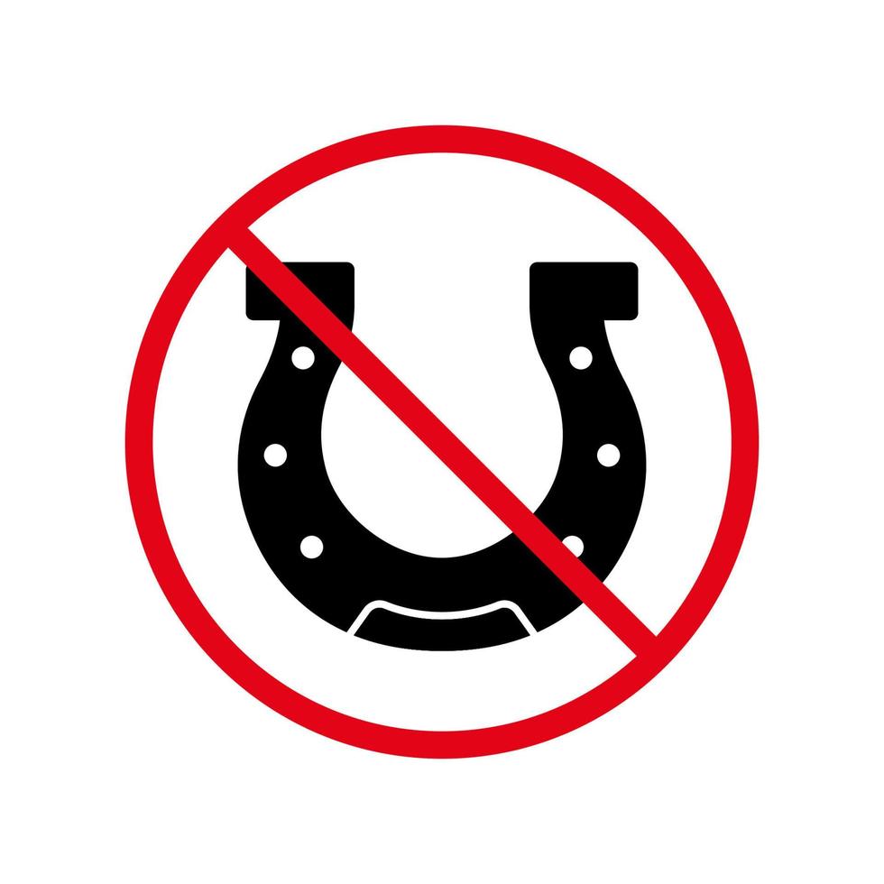 icono de silueta negra de prohibición de herradura. símbolo de la suerte de  herradura pictograma prohibido.
