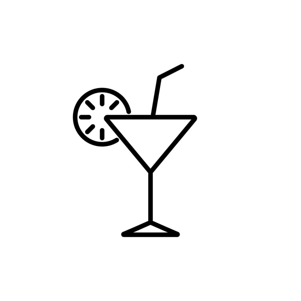 Cocktail Margarita Line Icon. Tropical Coctail. Drink Martini Liquor Outline Black Pictogram. Vodka Champagne Flat Symbol. Ice Summer Cocktail Glass Straw Lime Sign. Isolated Vector Illustration.