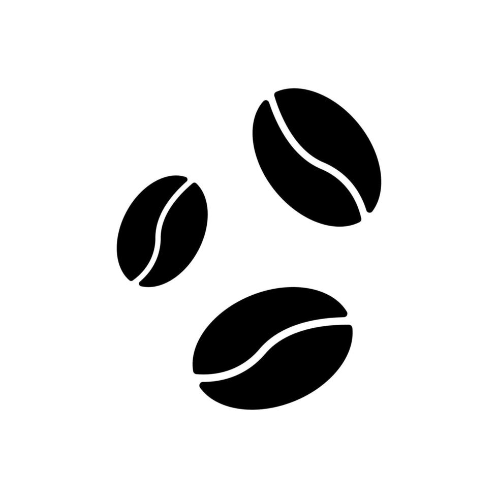 icono de silueta negra de grano de café. pictograma de glifo de semilla de cafeína orgánica. espresso cappuccino desayuno matutino bebida energética símbolo plano. logotipo de grano de café tostado. ilustración vectorial aislada. vector