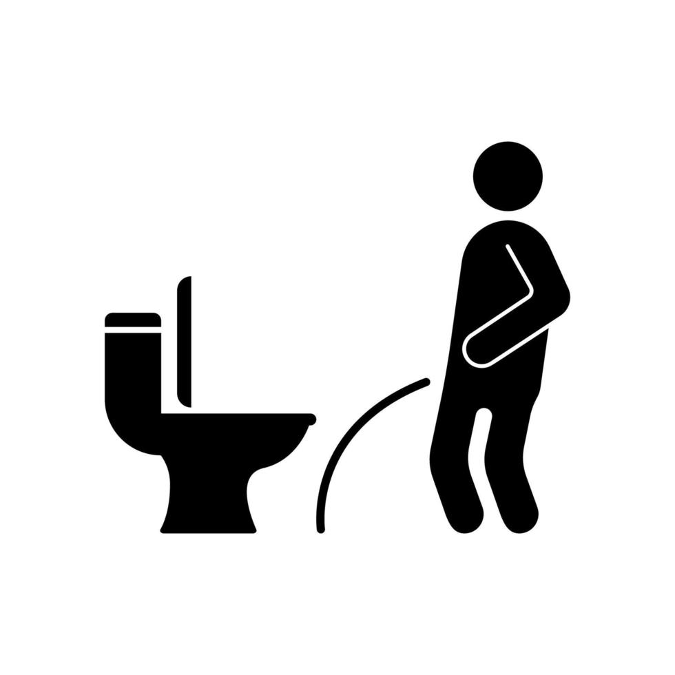 Man Miss Toilet Black Silhouette Icon. Men Pissing Glyph Pictogram. Urinating Male in Public WC Flat Symbol. Peeing Boy in Restroom. Closet Washroom Label. Keep Clean. Isolated Vector Illustration.