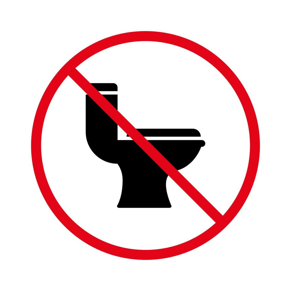 icono de silueta negra de prohibición de baño. pictograma de wc prohibido. advertencia: no use el símbolo del círculo de parada roja del baño. no se permite tirar basura en el cartel del inodoro. zona de wc prohibido. ilustración vectorial aislada. vector