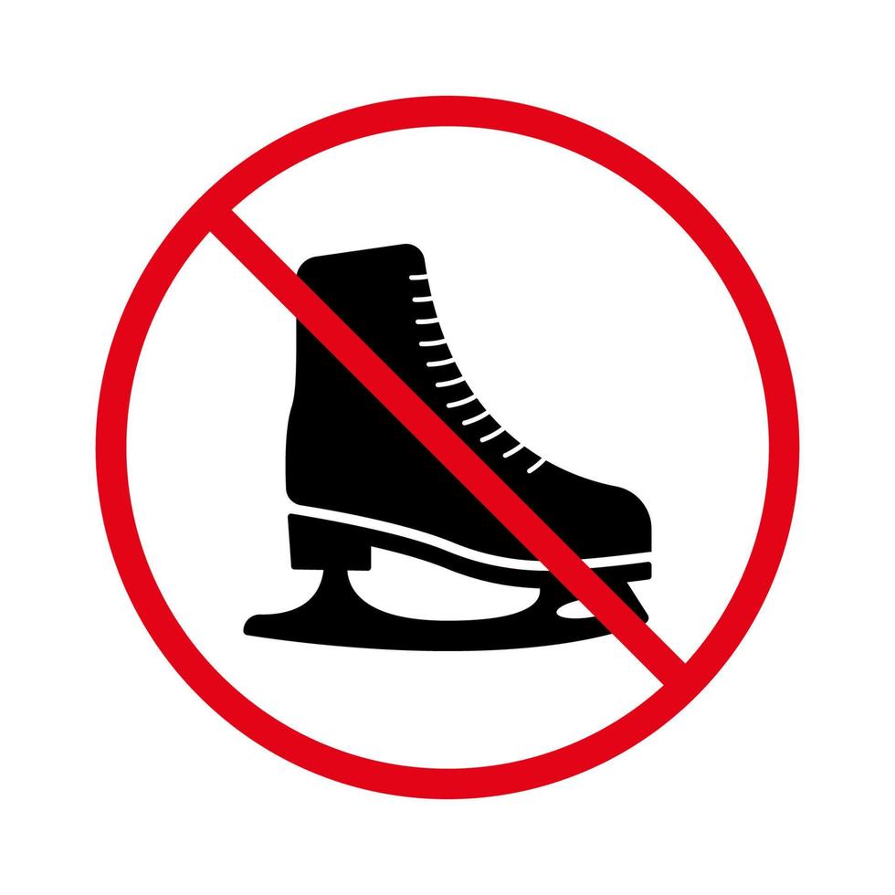 Ban Ice Skate Black Silhouette Icon. Forbidden Figure Skating Pictogram. Skater Red Stop Symbol. No Allowed Rink Area Recreation Sign. Ice Skate Winter Boot Prohibited. Isolated Vector Illustration.