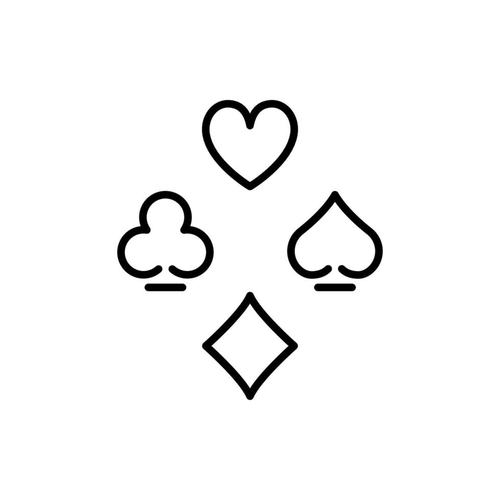 Gambling Card Suit Spade Line Icon. Casino Game Black Flat Symbol. Poker Play Suit Set Outline Pictogram. Playing Card. Black Jack Club in Las Vegas Symbol. Isolated Vector Illustration.