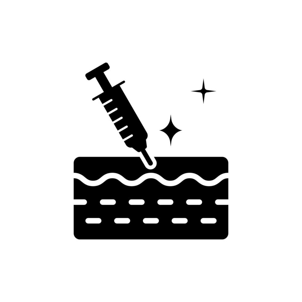 Skin Injection Silhouette Icon. Syringe and Structure of Skin Black Pictogram. Medical, Dermatology Treatment Vaccine, Filler, Hyaluronic Acid Icon. Isolated Vector Illustration.