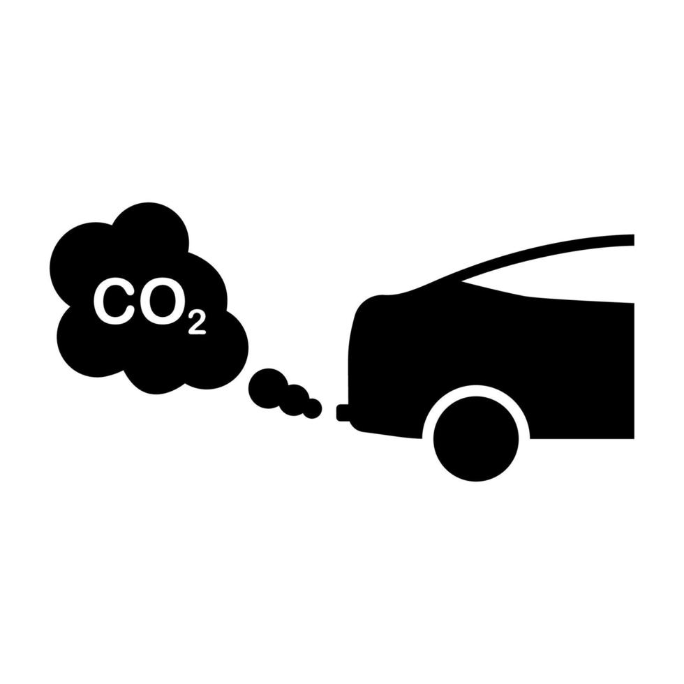 símbolo de dióxido de aire de smog de coche. icono de silueta negra de co2 de escape de coche. conservación del medio ambiente climático. transporte vehículo tubería humo gas contaminación emisión glifo pictograma. ilustración vectorial aislada. vector