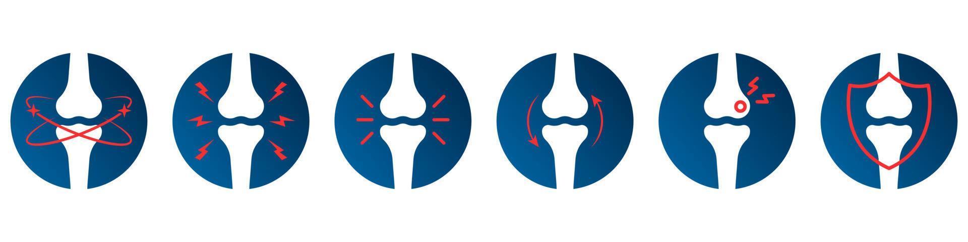 Bones Pain Icon Set. Rheumatology and Traumatology Concept. Ache of Knee, Hand, Leg Skeleton. Bones Joint Illness Icon. Arthritis, Osteoporosis, Bone Injury and Inflammation. Vector Illustration.