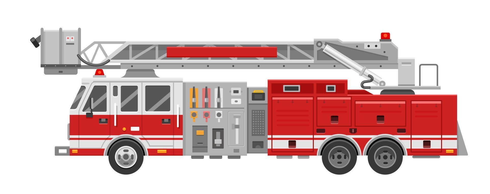 Fire engine. Red fire truck to put out a fire in a flat style. Vector illustration of an emergency vehicle on a white background.