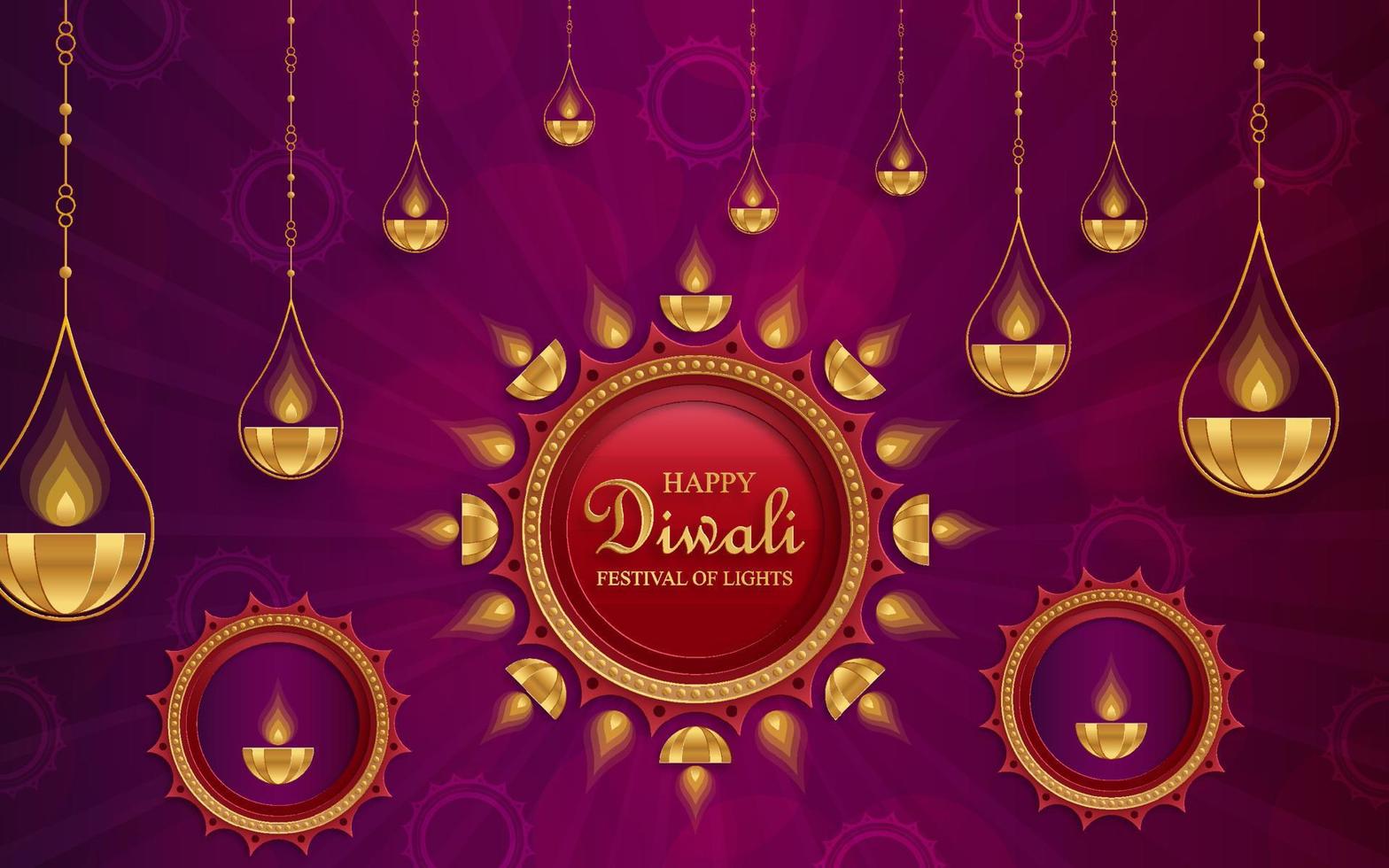 Happy Diwali vector illustration. Festive Diwali and Deepawali card. The Indian festival of lights