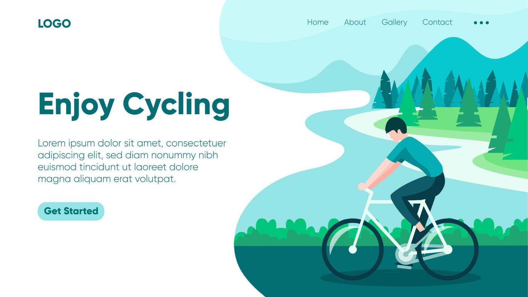 Editable Landing Page Template with Illustration of Enjoy Cycling ...