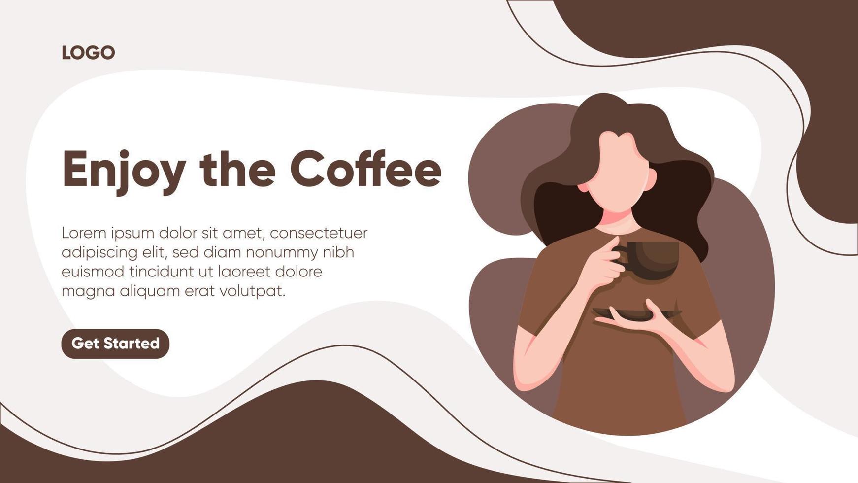 Editable Banner Template With Illustration Of Woman Enjoying Coffee vector