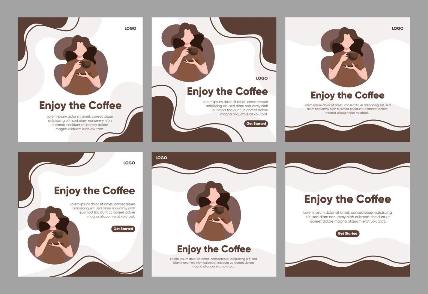 Editable Social Media Post Template With Illustration Of Woman Enjoying Coffee vector