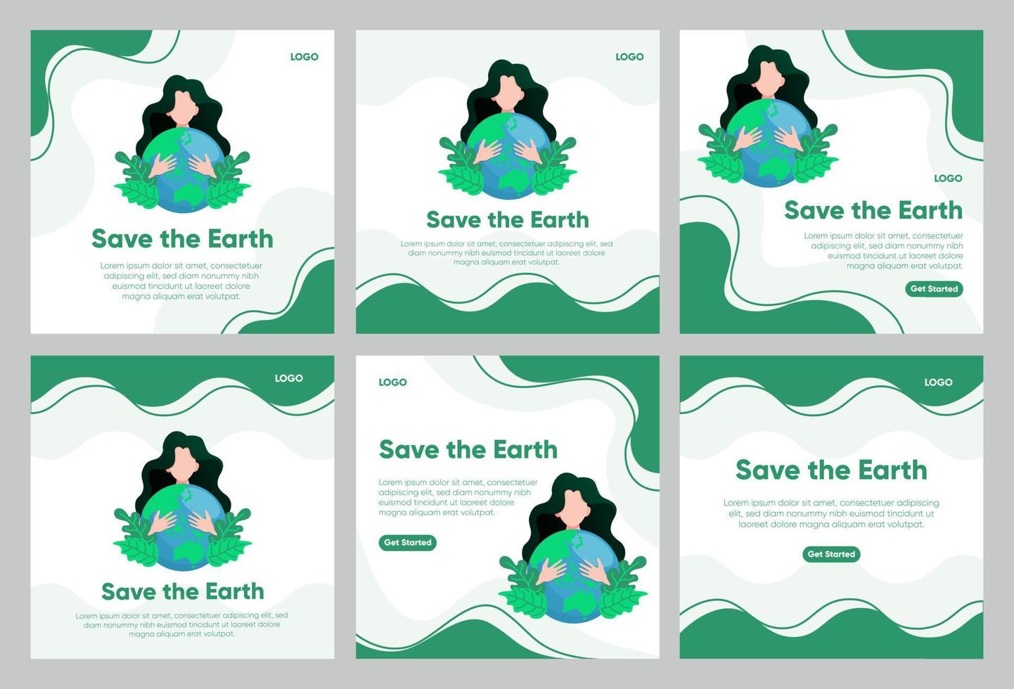plantilla editable de publicación en redes sociales con ilustración de salvar la tierra vector