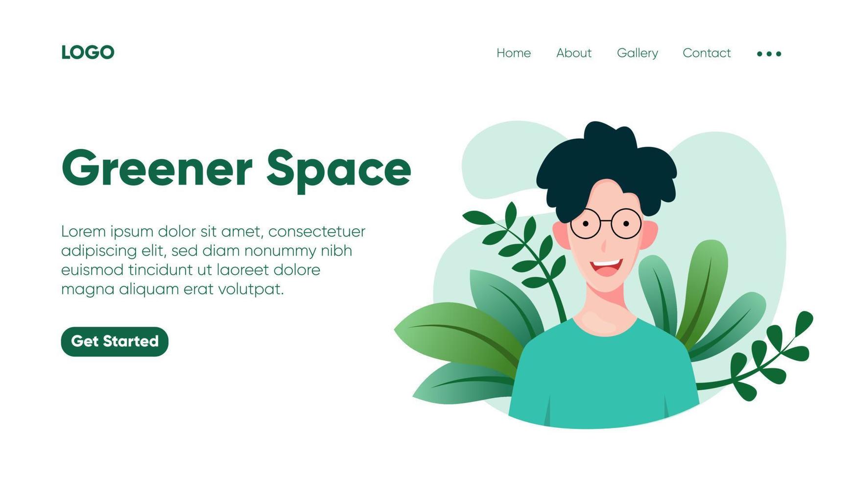 Editable Landing page Template With Illustration Of a Boy and Green Background vector