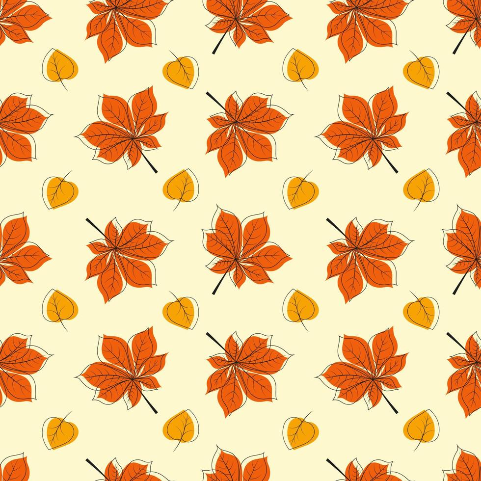 Pattern with colorful autumn leaves, outline and paint. Ideal for packaging, notebooks, school supplies, children's clothing 4 vector