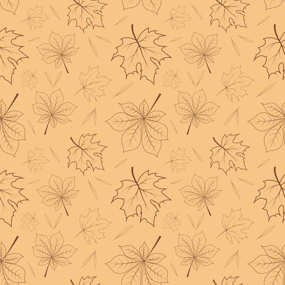 Autumn pattern with contour carved leaves on beige background vector