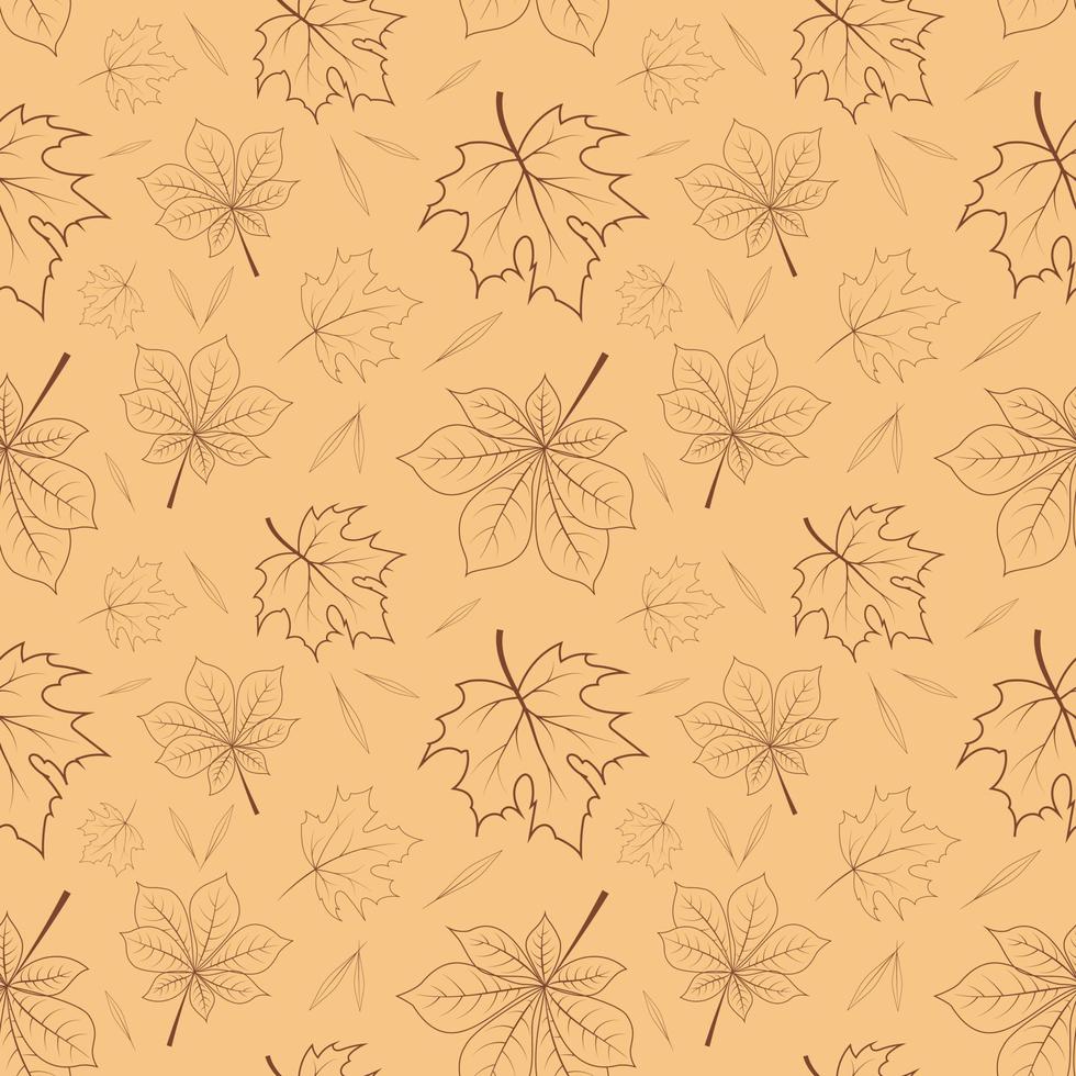 patrón de otoño con hojas talladas en contorno sobre fondo beige vector