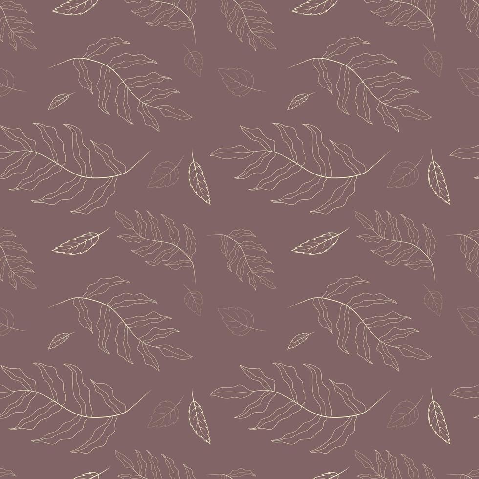 Autumn pattern with contoured leaves on red background vector