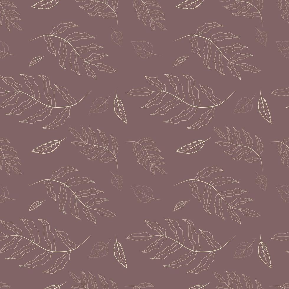 Autumn pattern with contoured leaves on red background vector