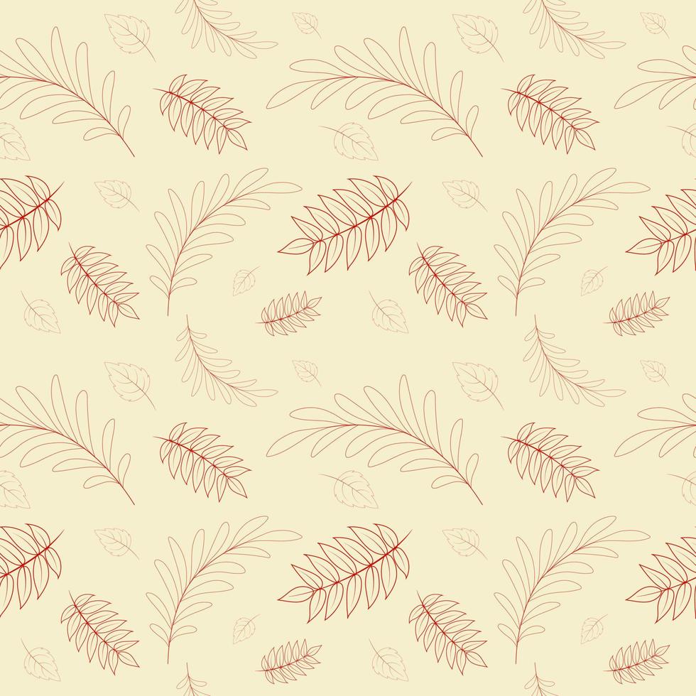 Autumn pattern with contoured leaves on beige background 2 vector
