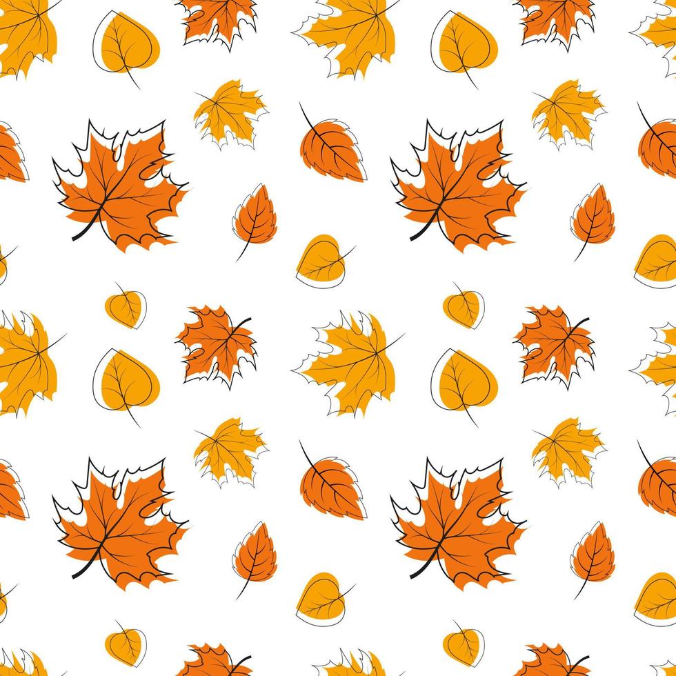 Pattern with colorful autumn leaves, outline and paint. Ideal for packaging, notebooks, school supplies, children's clothing. vector
