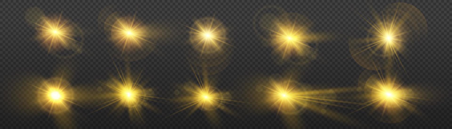 Vector transparent sun light special lens flare light effect. front lens sun flare. Vector blur in radiance light. Decor element. Horizontal star beams and spotlight. star