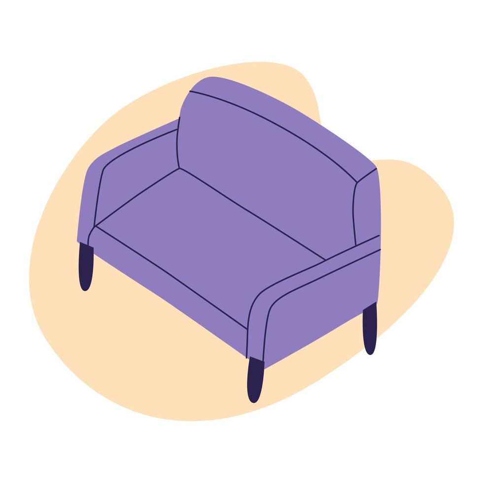 sofá, cómodo asiento de sofá. ilustración de muebles planos vectoriales, aislada en un fondo blanco. vector