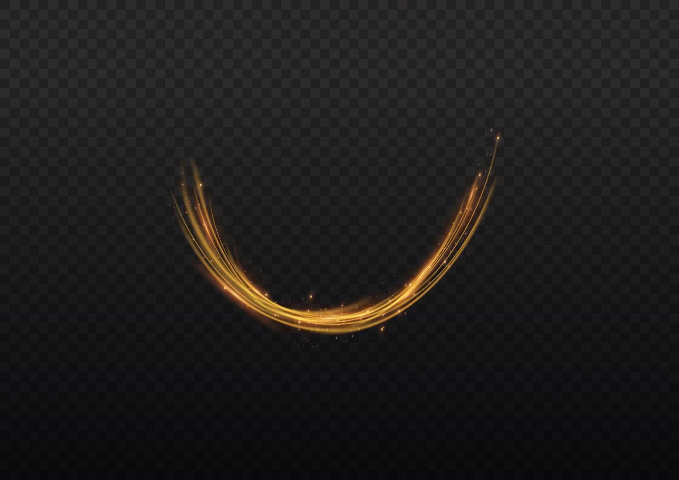 Golden glowing shiny lines effect vector background. Luminous white lines of speed. Light glowing effect. Light trail wave, fire path trace line and incandescence curve twirl.