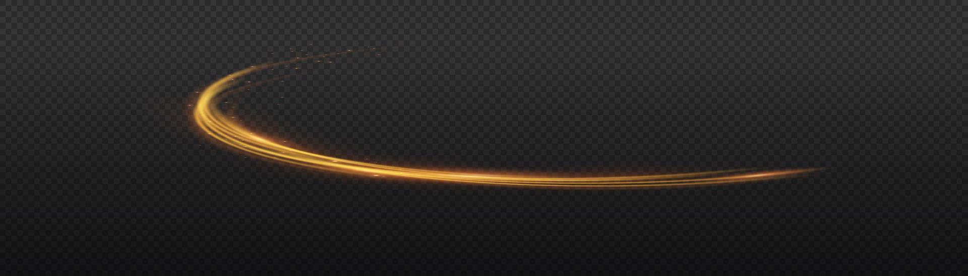 Golden glowing shiny lines effect vector background. Luminous white lines of speed. Light glowing effect. Light trail wave, fire path trace line and incandescence curve twirl.