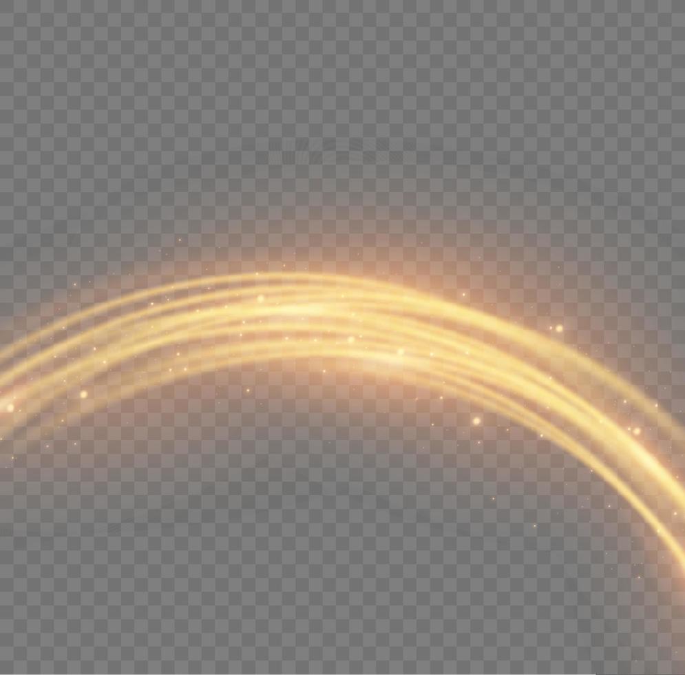 Golden glowing shiny lines effect vector background. Luminous white lines of speed. Light glowing effect. Light trail wave, fire path trace line and incandescence curve twirl.