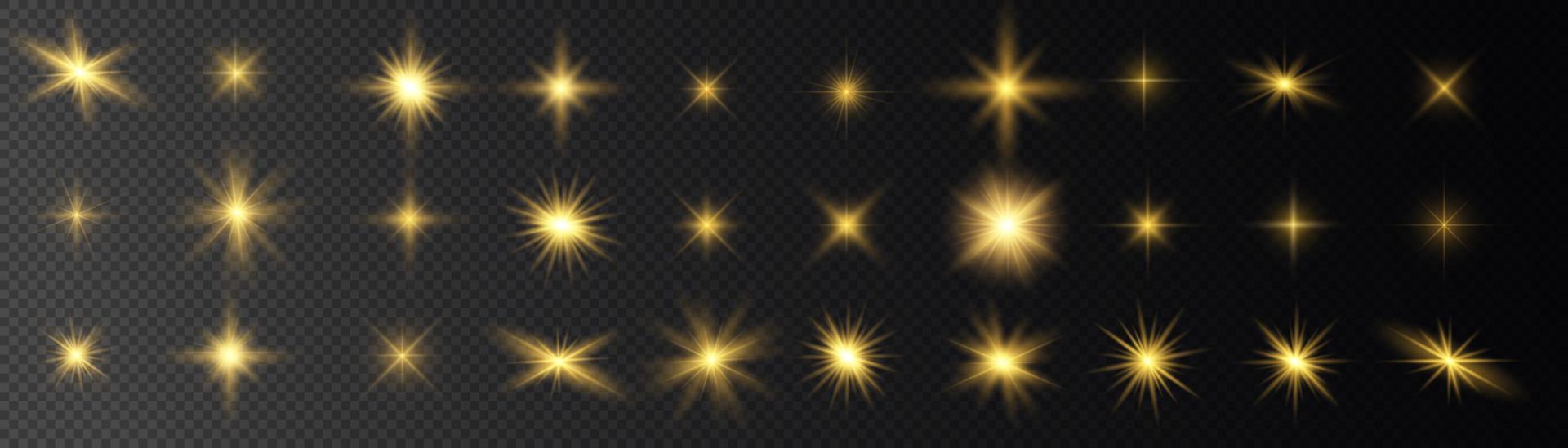 Glow isolated white transparent light effect set, lens flare, explosion, glitter, line, sun flash, spark and stars. Abstract special effect element design. Shine ray with lightning vector