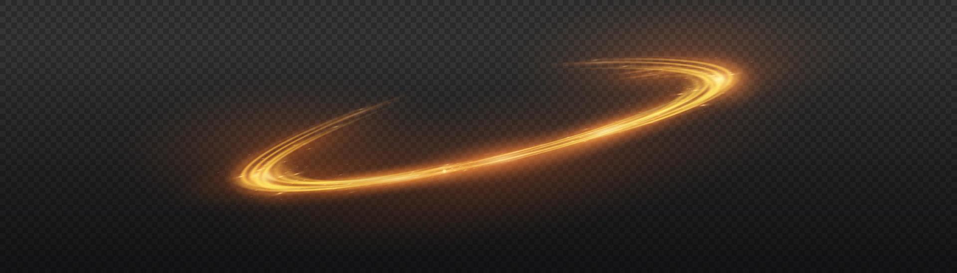 Golden glowing shiny lines effect vector background. Luminous white lines of speed. Light glowing effect. Light trail wave, fire path trace line and incandescence curve twirl.