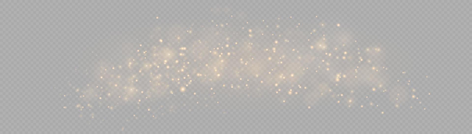 The dust sparks and golden stars shine with special light. Vector sparkles. Christmas light effect.