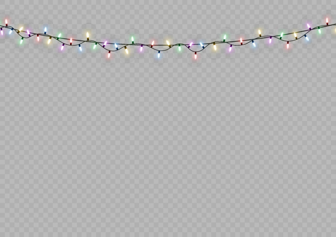 Christmas lights. Vector line with glowing light bulbs.Set of golden xmas glowing garland Led neon lamp illustration. Christmas lights isolated on transparent background for cards, banners, posters