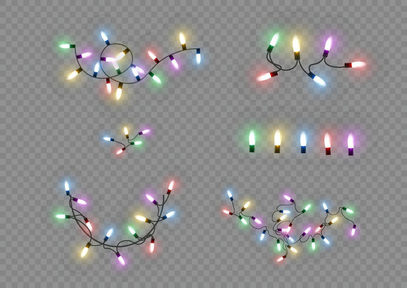 luces de Navidad. línea vectorial con bombillas de luz incandescente. conjunto de ilustración de lámpara de neón led de guirnalda brillante de navidad dorada. luces navideñas aisladas para tarjetas, pancartas, carteles vector