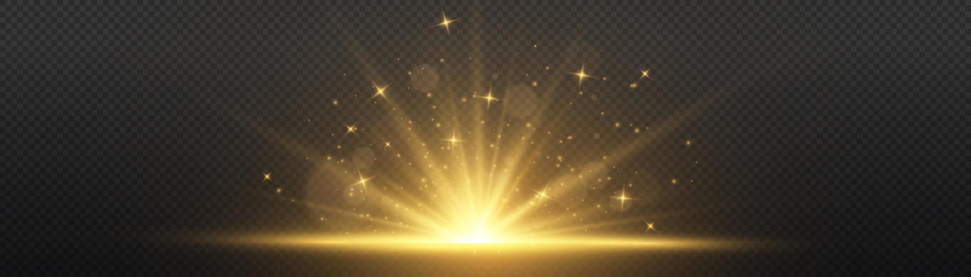 Explosion light effect. Abstract blue and yellow light rays effect background. The vector shines with golden bright light. Golden glitter burst with sparkles. Glow light effect, bright gold