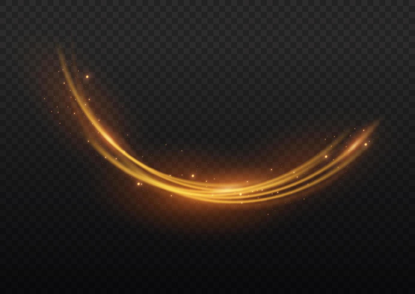 Golden glowing shiny lines effect vector background. Luminous white lines of speed. Light glowing effect. Light trail wave, fire path trace line and incandescence curve twirl.