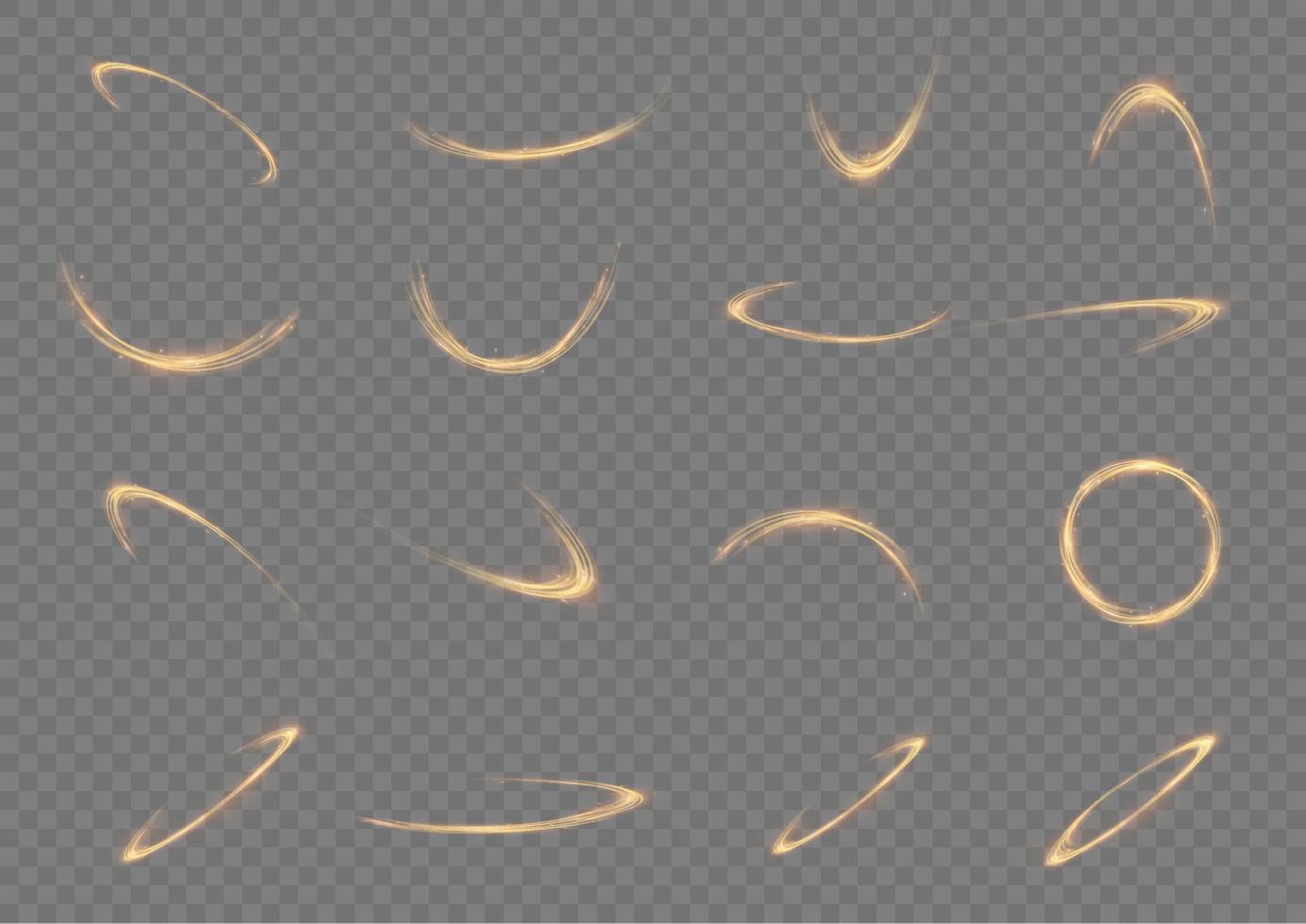 Golden glowing shiny lines effect vector background. Luminous white lines of speed. Light glowing effect. Light trail wave, fire path trace line and incandescence curve twirl.