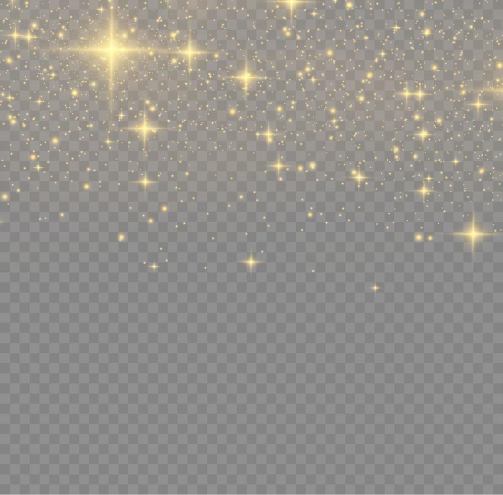 el polvo chispea y las estrellas doradas brillan con una luz especial. destellos vectoriales. efecto de luz de navidad. vector